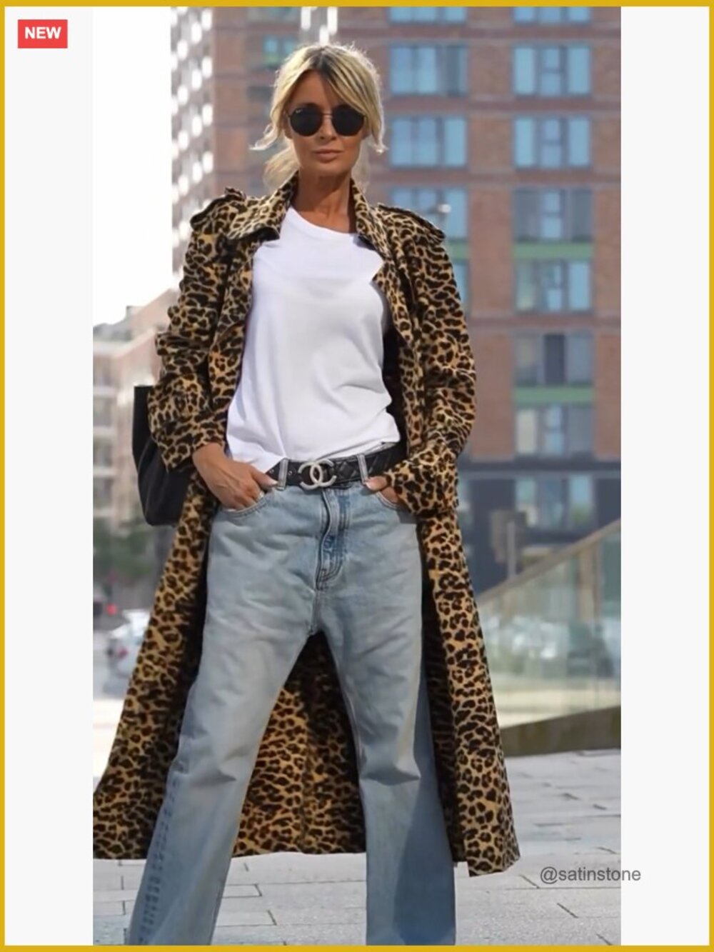 Faux Suede Notch Lapel Leopard Print Duster Trench Coat Loose Pea Coat - Picture 7 of 7